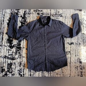 Kenneth Cole New York Black White Dot Print Button Down Shirt Size Large